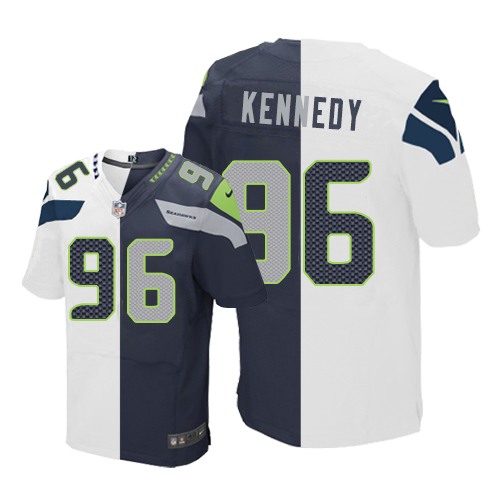 Men's Elite Cortez Kennedy Nike Jersey Navy/White - #96 Split Fashion NFL Seattle Seahawks